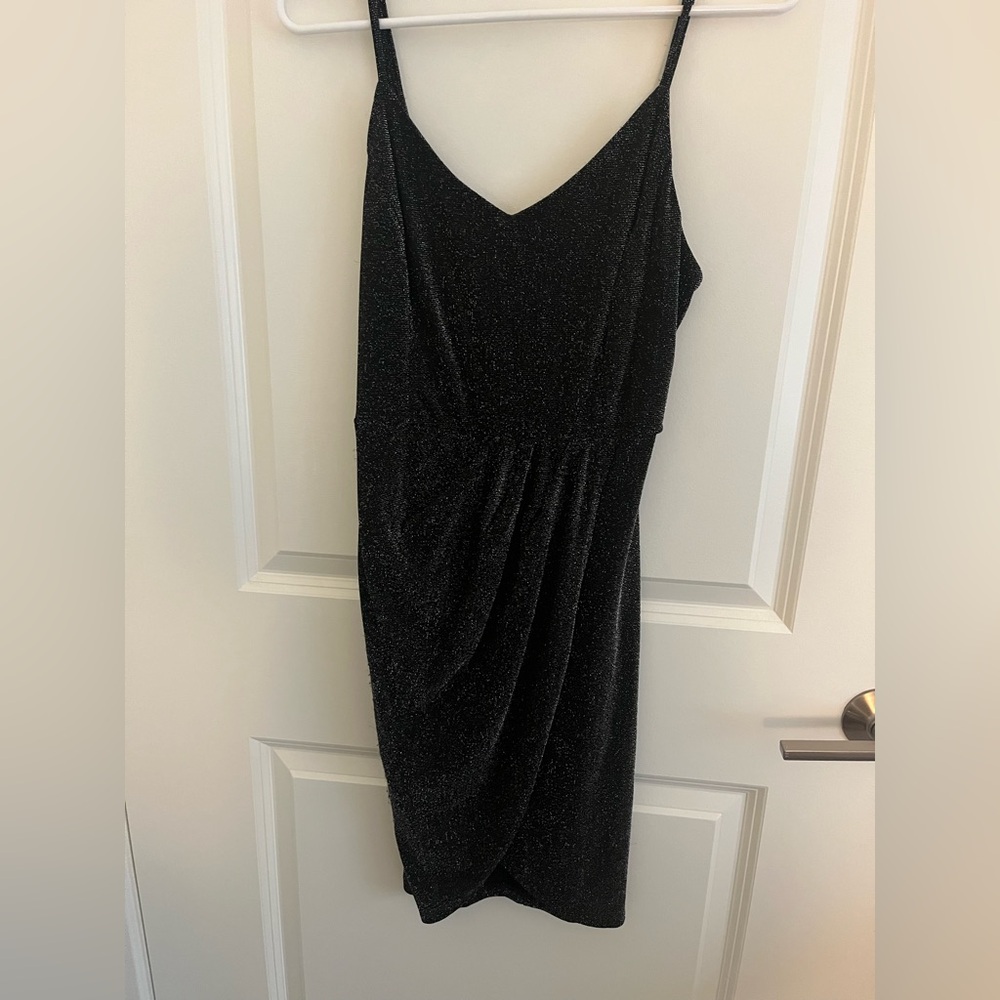 Sparkly Black Spaghetti Strap Mini Dress